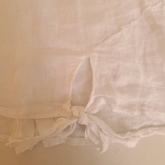 Beyond Capri Womens Linen Blouse Side Tie Quarter Sleeve Button White OS - Picture 5 of 13